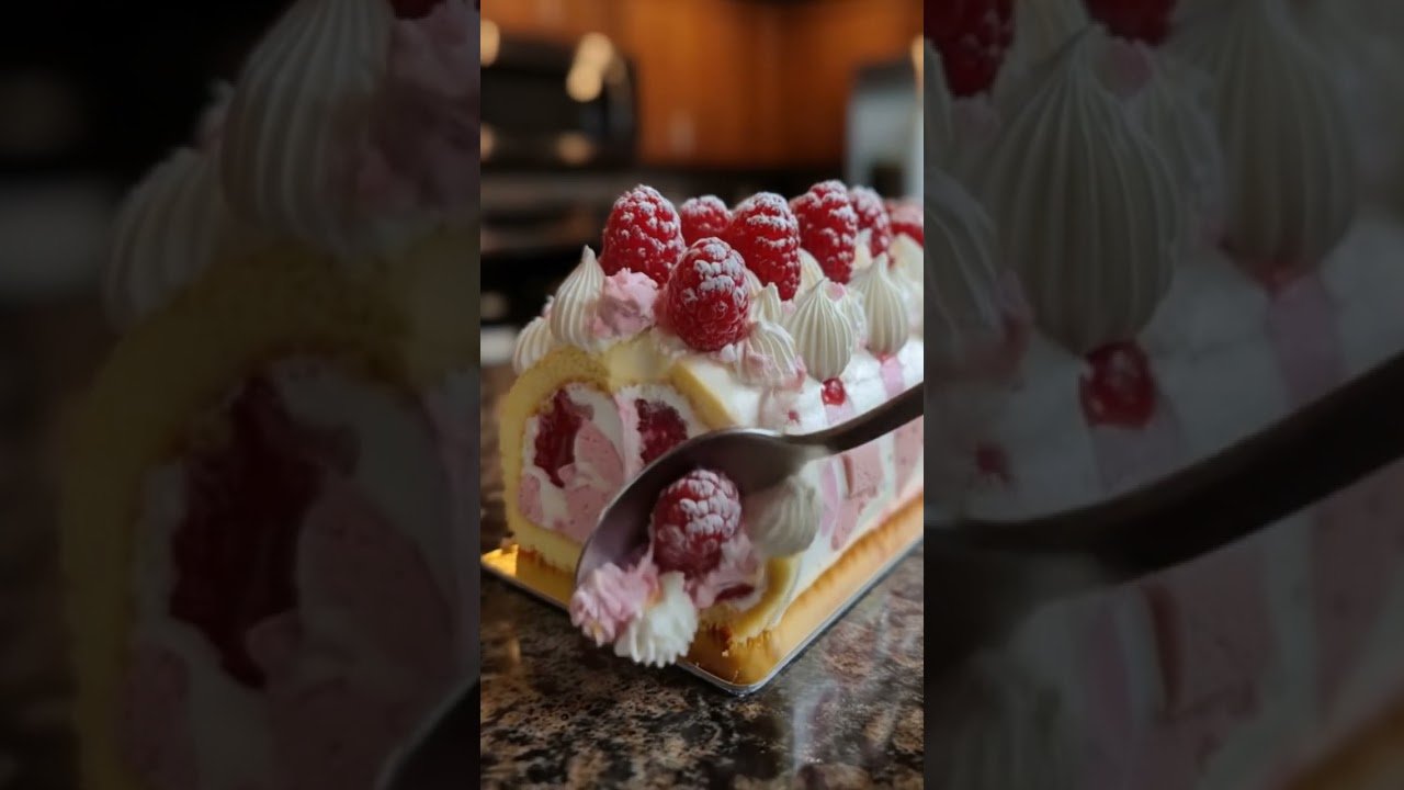 Bûche glacée framboises et meringues