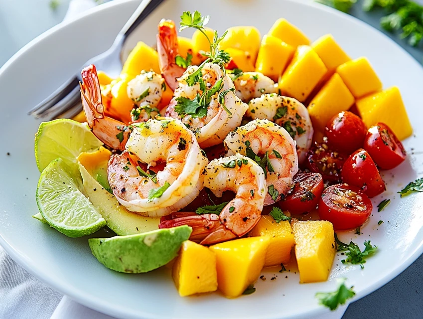 Salade exotique avocat mangue crevettes