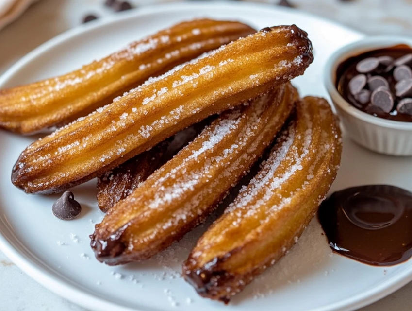 Churros dorés et sauce chocolat