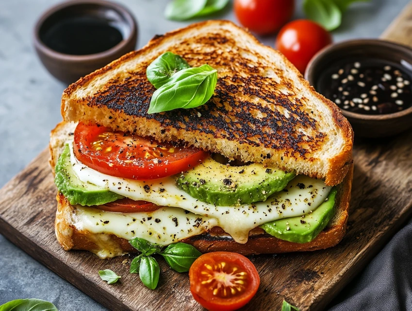 Sandwich grilled cheese avocat mozzarella tomate