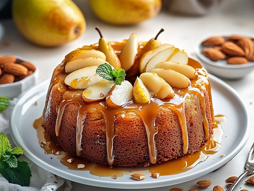 Gâteau aux poires et amandes caramélisées