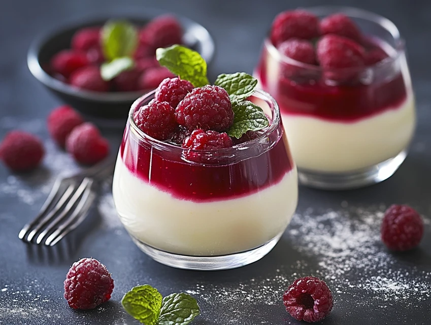 Panna cotta vanille et coulis de framboise