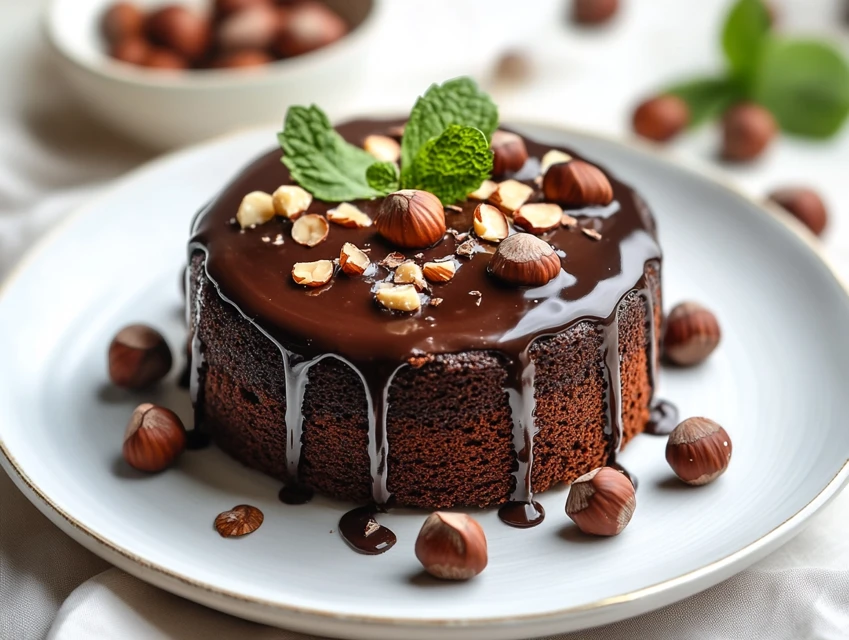Gâteau fondant au chocolat et éclats de noisettes