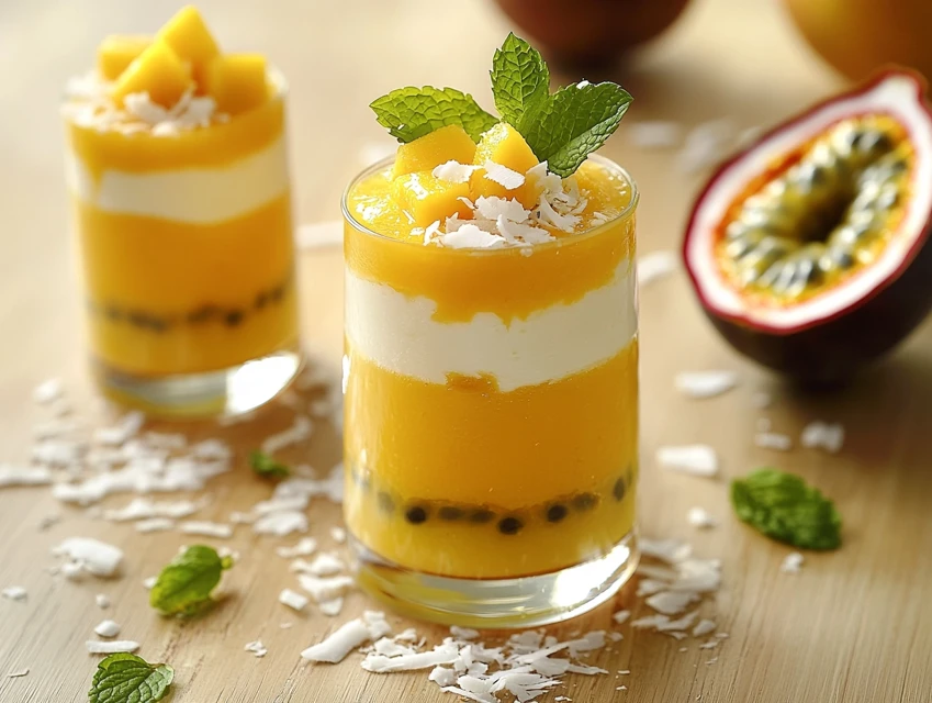 Verrine exotique mangue, coco et passion