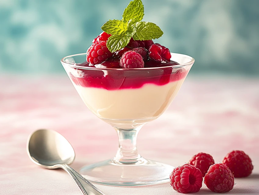 Panna cotta à la vanille et coulis de framboise