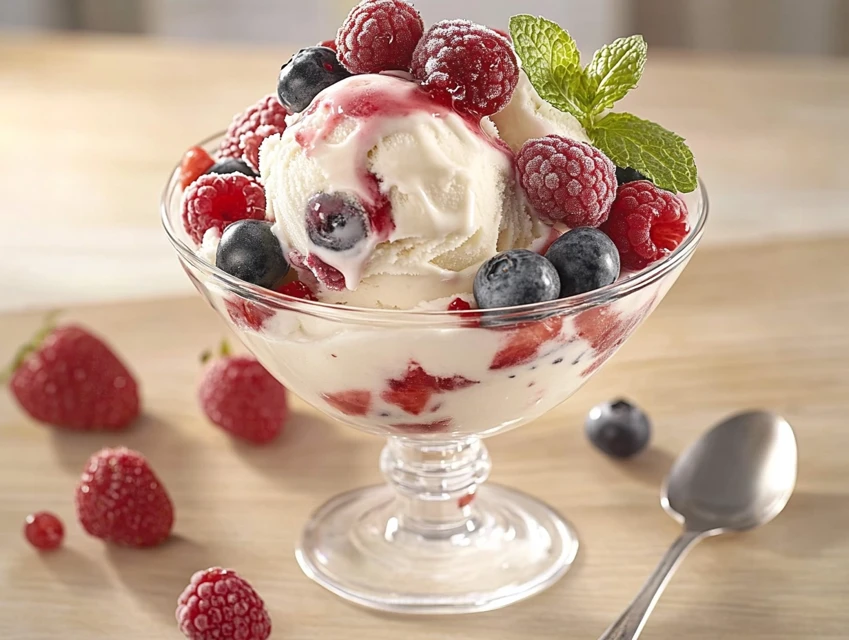 Glace maison au yaourt et fruits rouges