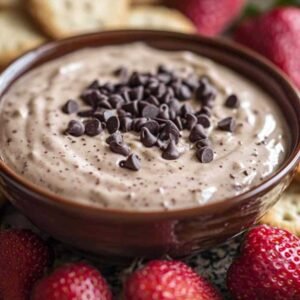 Dip de Pâte à Biscuit aux Chocolats 7 Dip de pâte à biscuit aux chocolats servi avec biscuits et fraises