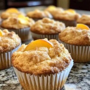 Muffins au Pêche Cobbler : Recette Facile et Délicieuse 7 Préparation de la pâte pour muffins aux pêches avec morceaux de fruits