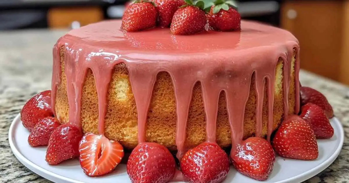 Gâteau moelleux aux fraises avec glaçage rose naturel