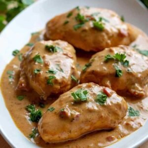 Poulet Fondant au Chorizo et Crème 5 Poulet au chorizo servi avec du riz