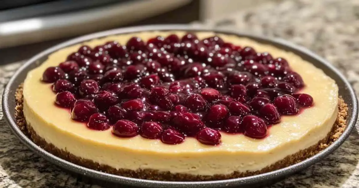Cheesecake sans cuisson aux cerises avec une croûte de biscuits Graham