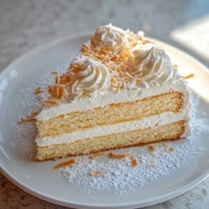 Gâteau Froid au Coco 7 Gâteau froid au coco servi avec des fruits exotiques