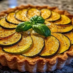 Tarte Courgette Fêta - Un Délice Méditerranéen Simple et Savoureux 7 Part de tarte courgette fêta servie dans une assiette