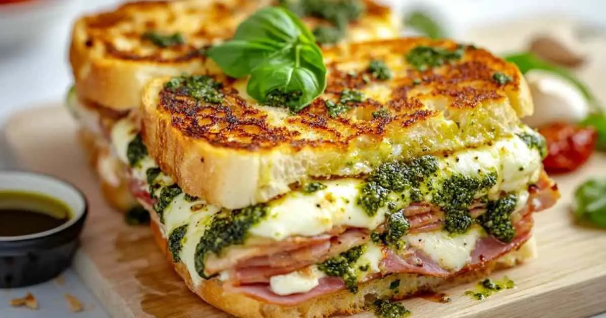Croque-monsieur méditerranéen au pesto et mozzarella fondante