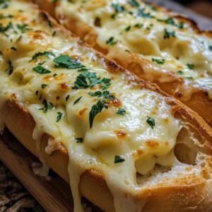 Pain à l’ail au fromage gratiné fraîchement sorti du four