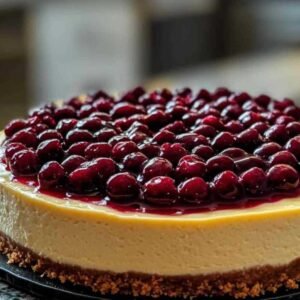 Cheesecake Sans Cuisson aux Cerises 7 Tranche de cheesecake sans cuisson aux cerises sur une assiette