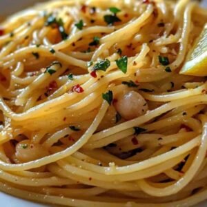Spaghetti aux crevettes et à l’ail 7 Crevettes rosées cuisant dans une poêle avec de l’ail et du piment