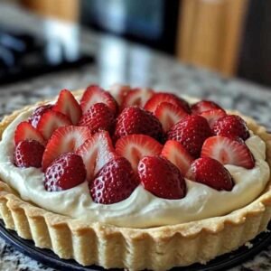 Tarte au Mascarpone et Fraises Fraîches 7 Part de tarte au mascarpone et fraises avec texture crémeuse
