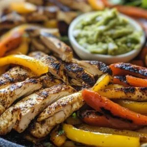 Fajitas au poulet maison avec poivrons colorés et garnitures