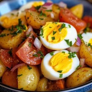 Salade de Pommes de Terre aux Œufs: Un Classique Réinventé 7 Salade de pommes de terre aux œufs dans un saladier rustique