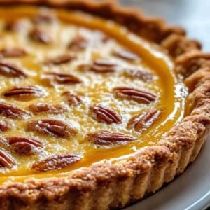 Tarte Vanille Pécan : Un Dessert Délicieux et Nutritif 7 Tarte vanille pécan dorée et garnie de noix caramélisées