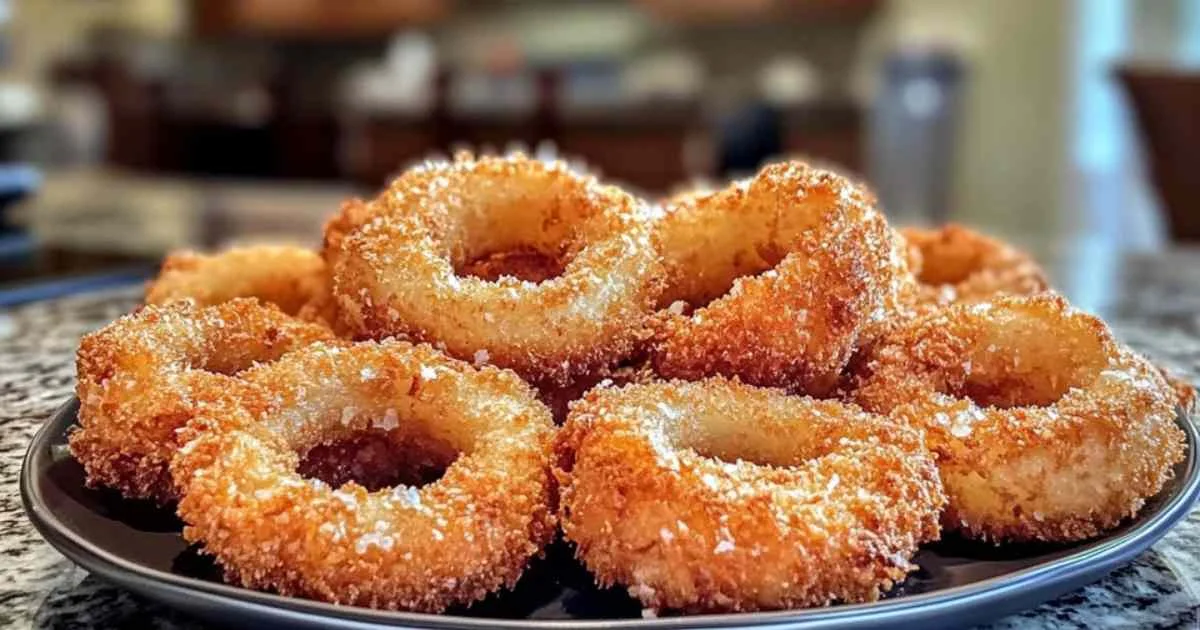 Rondelles d’oignon panées prêtes à être cuites à la friteuse à air