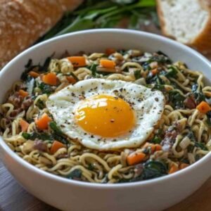 Ramen Sauceux Facile et Rapide 7 Bol de ramen sauceux garni d’oignons verts et d’un œuf mollet