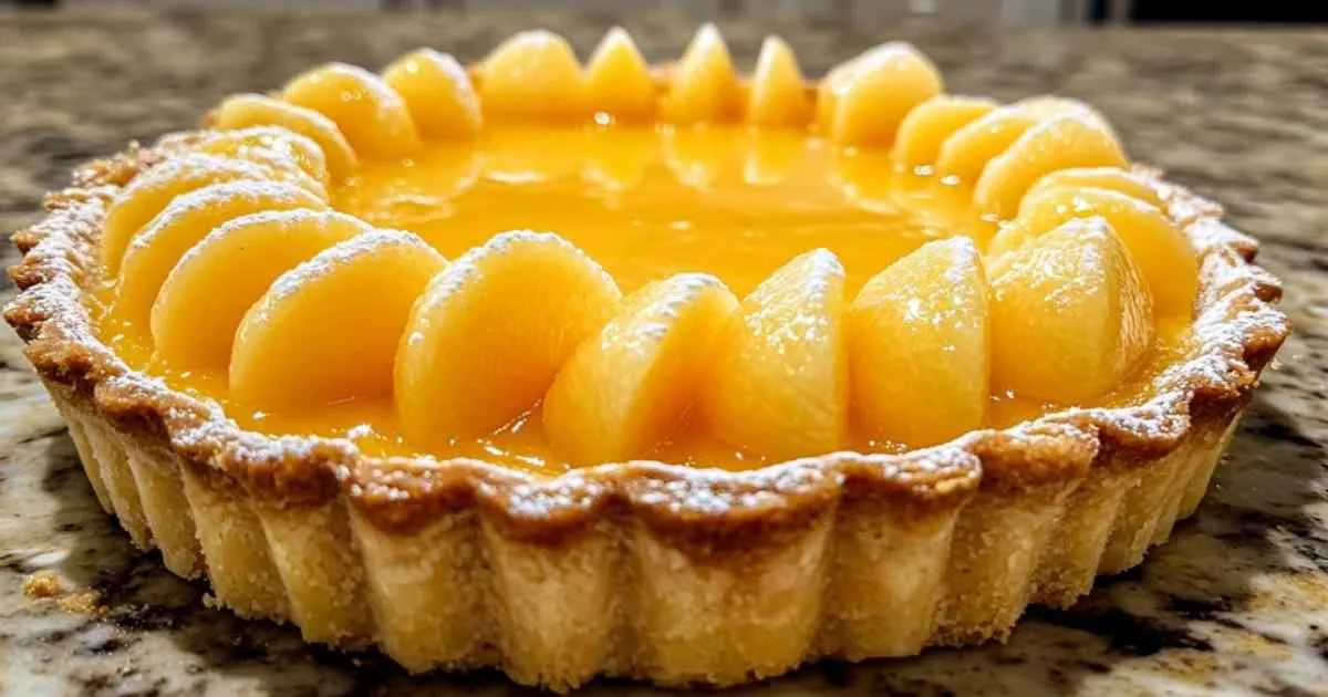 Tarte au mascarpone et melon sur présentoir à pâtisserie