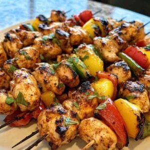 Brochettes de Poulet au Citron et Paprika 7 Cuisson de brochettes de poulet au citron sur le barbecue