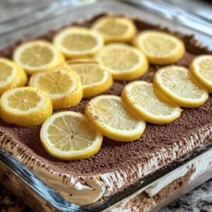 Tiramisu au Citron 7 Portion individuelle de tiramisu au citron avec sa couche de crème et de biscuits visible