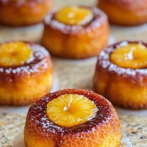 Petits Moelleux Renversés à l’Ananas et Mascarpone : Un Dessert Irrésistible 7 Moelleux renversé à l’ananas et mascarpone coupé en deux montrant sa texture