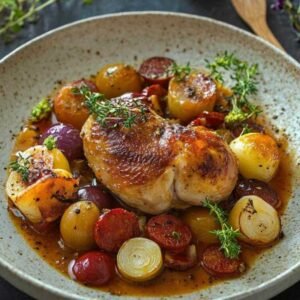Poulet Fondant au Chorizo 7 Plat de poulet au chorizo servi avec du riz