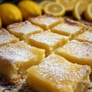 Carrés au Citron Faciles et Irrésistibles 7 Gros plan d’un carré au citron montrant la texture crémeuse et la base sablée