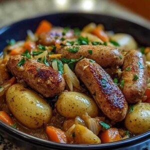 Ragoût de Saucisses aux Légumes 7 Bol de ragoût de saucisses avec légumes colorés et persil frais