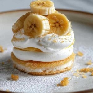 Boule Meringuée Banane Flambée et Vanille Fumée 3 Coques de meringue prêtes à être garnies de crème à la banane