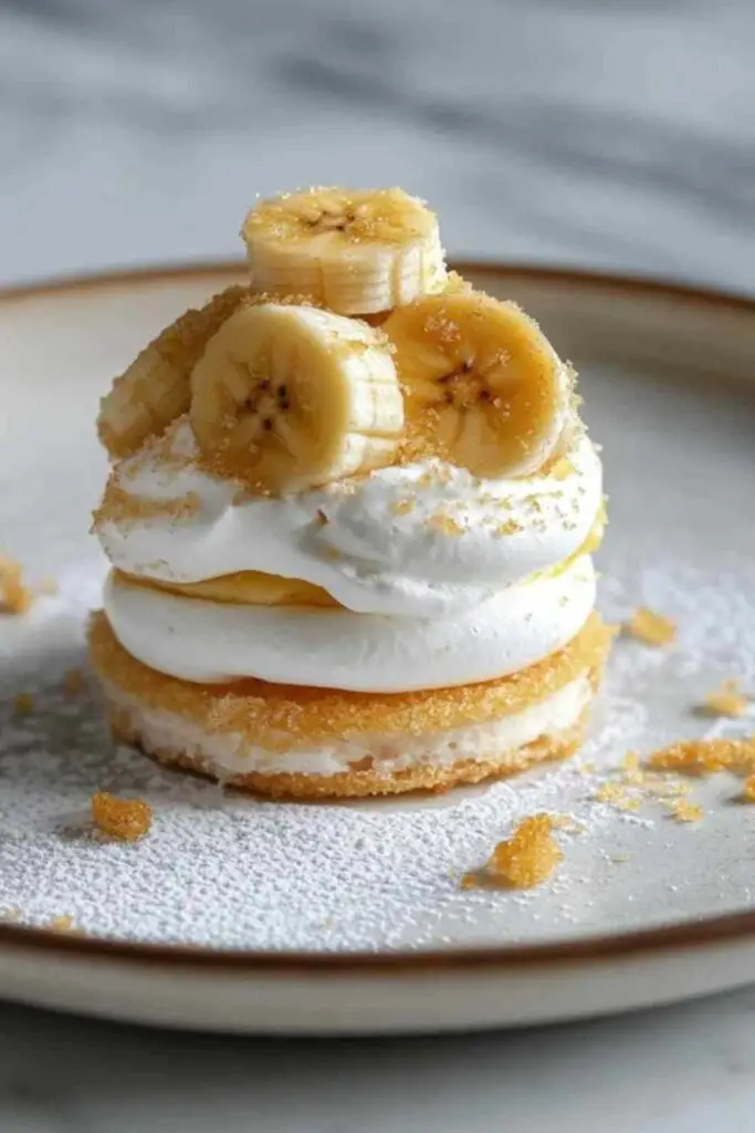Boule Meringuée Banane Flambée et Vanille Fumée 2 Coques de meringue prêtes à être garnies de crème à la banane