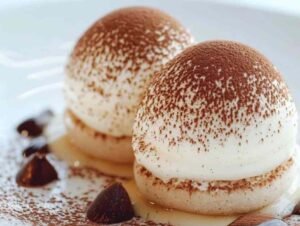 Boules meringuées façon tiramisu saupoudrées de cacao