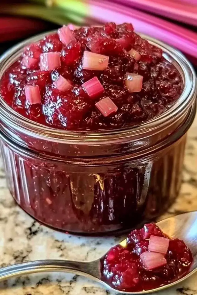 Confiture de Rhubarbe Facile et Saine : Une Douceur Printanière à Savourer Toute l’Année 2 Pot de confiture de rhubarbe maison prêt à déguster
