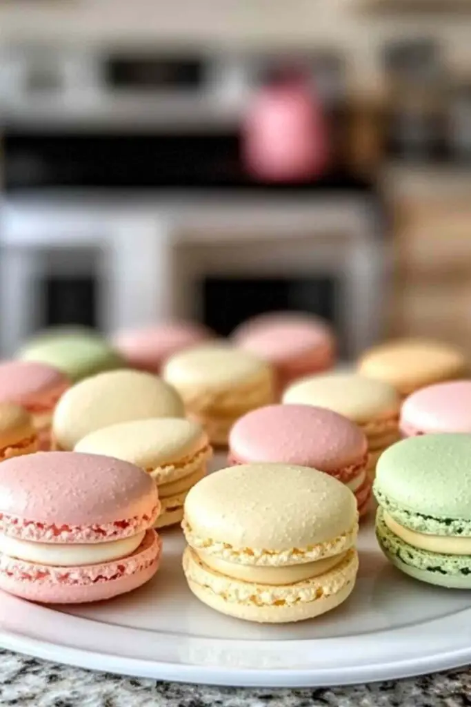 Macarons à la Meringue Française : Le Secret d’une Texture Parfaite 2 Coques de macarons à la meringue française fraîchement cuites