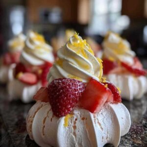 Meringues Crème au Mascarpone et Fraises Vanille Citron 3 Étapes de préparation des meringues aux fraises et mascarpone