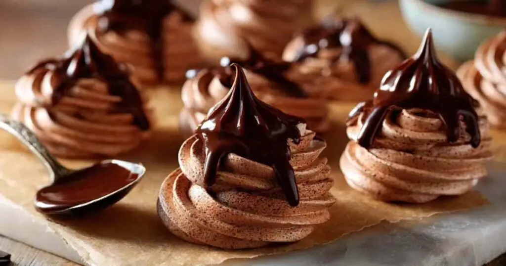 Meringues Chocolatées Craquantes 1 Préparation de meringues chocolatées avec poche à douille