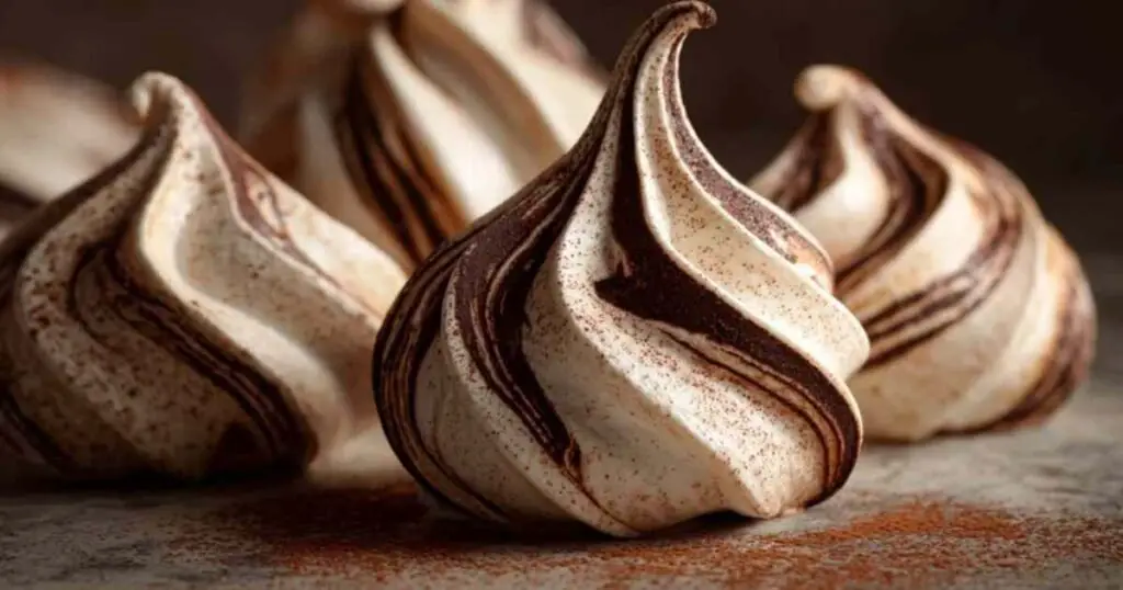 Meringues Marbrées au Cacao 1 Meringues marbrées au cacao servies avec des fruits rouges