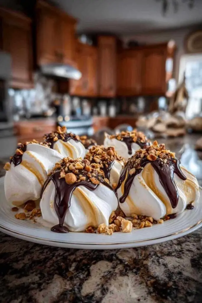 Meringues Praliné-Noisette 2 Meringues praliné-noisette dorées et croquantes