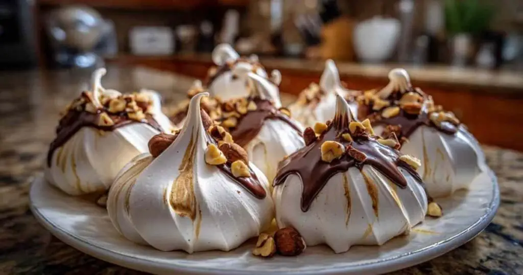 Meringues Praliné-Noisette 1 Meringues praliné-noisette partiellement trempées dans du chocolat noir