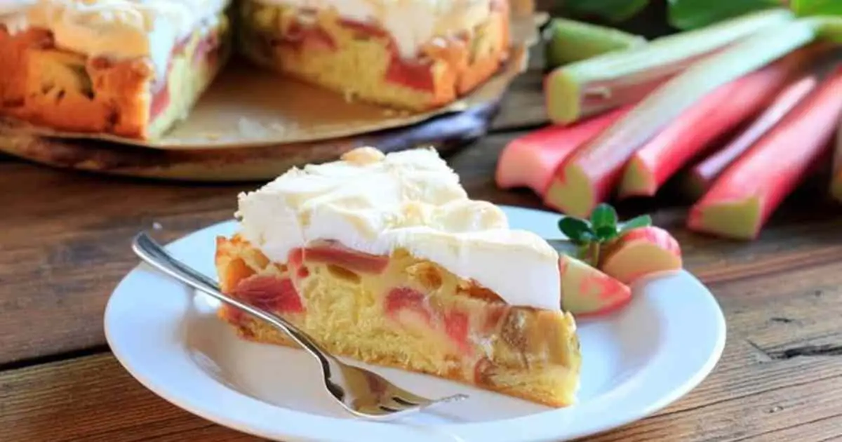 Tarte à la rhubarbe meringuée avec meringue dorée