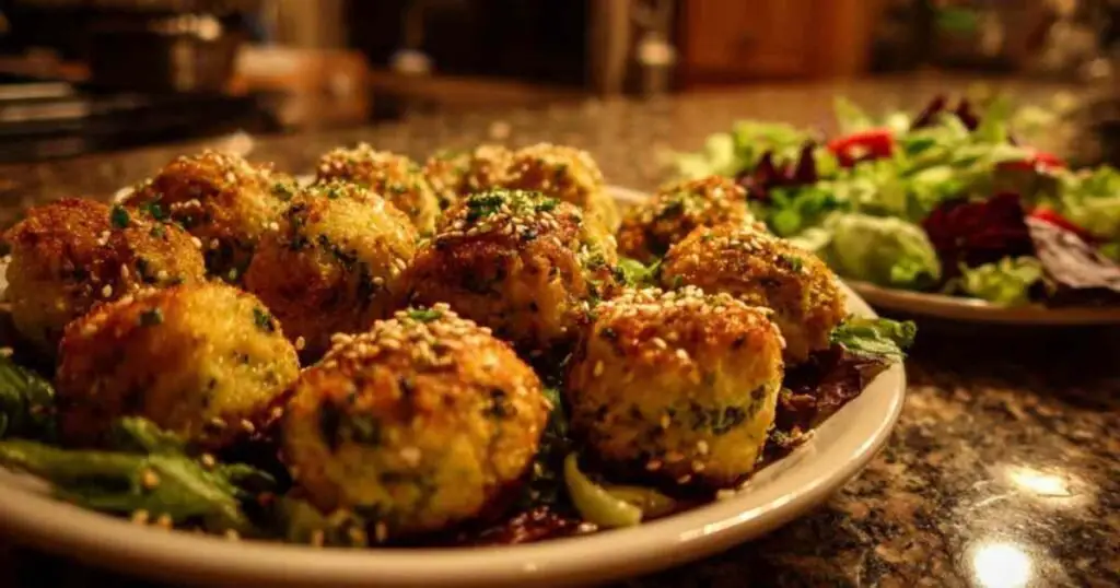 Boulettes de Brocoli au Four 1 Boulettes de brocoli servies avec sauce yaourt et salade