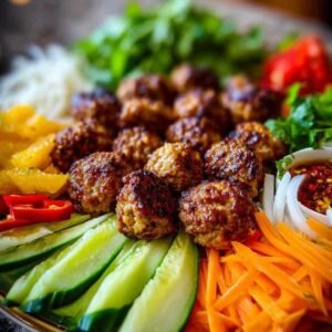 Boulettes Vietnamiennes Banh-Mi – Moelleuses, Parfumées et Faciles 3 Mains formant des boulettes de viande crue à partir d'un mélange d'ingrédients dans un grand bol.