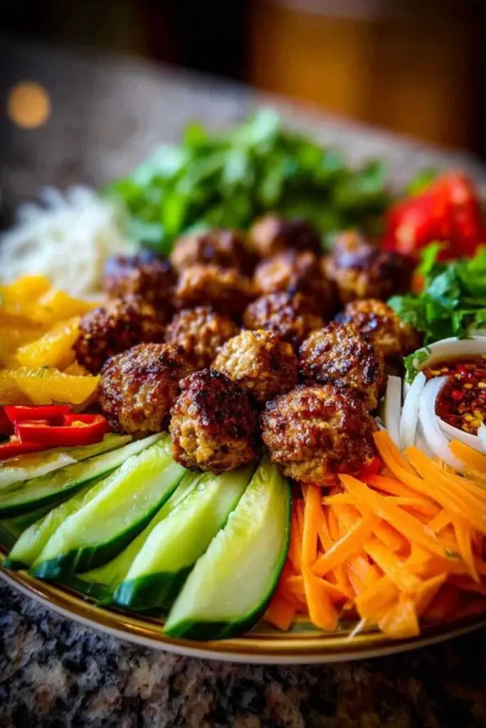 Boulettes Vietnamiennes Banh-Mi – Moelleuses, Parfumées et Faciles 2 Mains formant des boulettes de viande crue à partir d'un mélange d'ingrédients dans un grand bol.