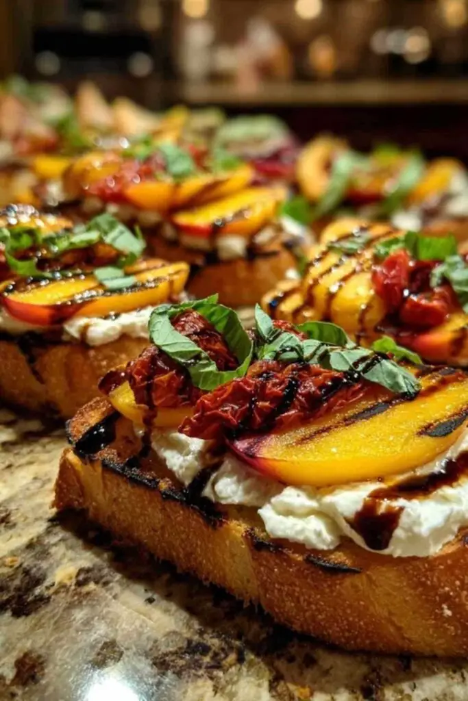 Bruschetta à la Burrata, Tomates Confites et Pêches Grillées 2 Étapes de préparation de la bruschetta à la burrata et pêches grillées