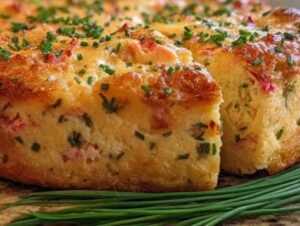 Cake moelleux au saumon fumé et ciboulette fraîchement sorti du four